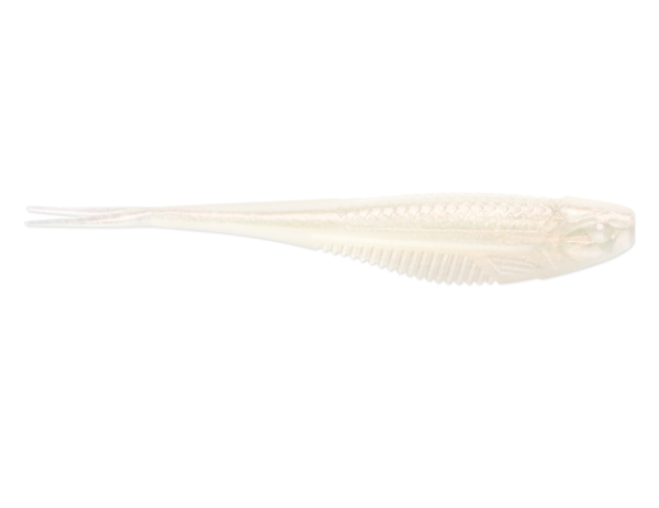 Translucent albino pearl soft plastic fishing lure with textured scales.