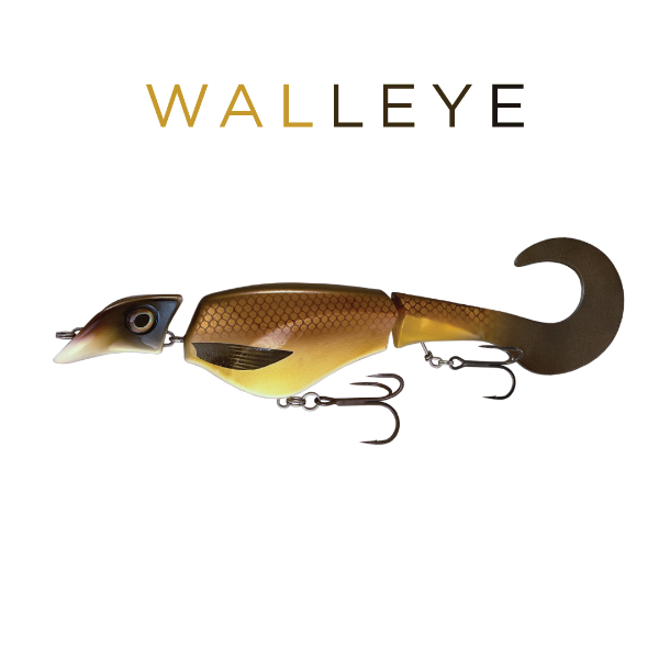 Fishing lure with 'WALLEYE' text on a white background