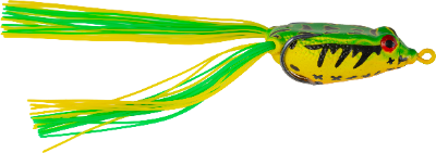 Frog-shaped fishing lure with green and yellow details