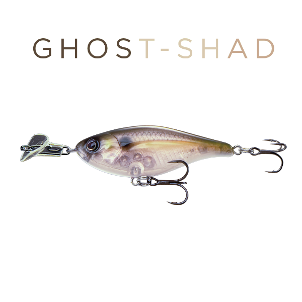 Fishing lure with 'Ghost-Shad' branding on a white background