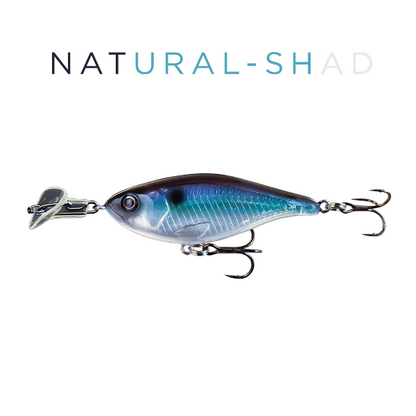 Fishing lure with 'Natural Shad' text on a white background
