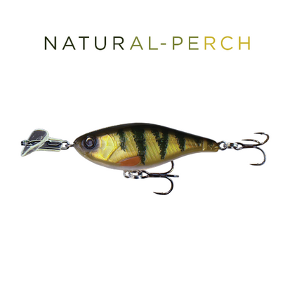 Fishing lure resembling a perch with 'Natural-Perch' text above on a white background