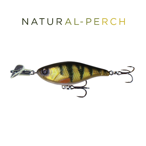Fishing lure resembling a perch with 'Natural-Perch' text above on a white background