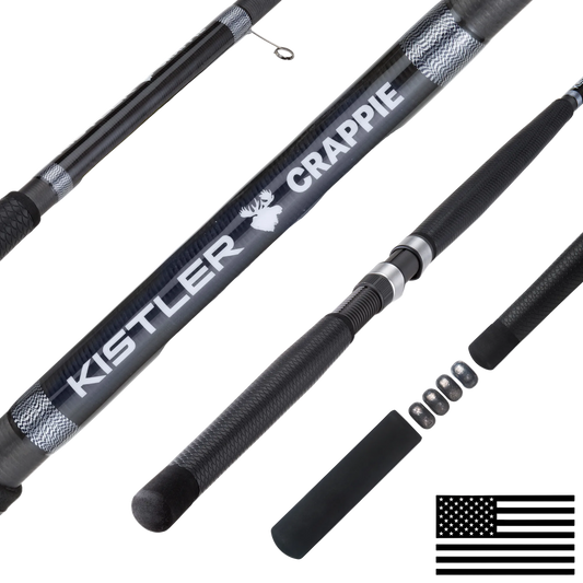 Kistler Crappie fishing rod with American flag logo on a white background