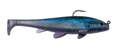 Fishing lure with a gradient color pattern on a white background