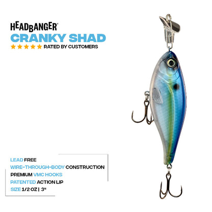 Fishing lure with brand name 'Headbanger' on a white background