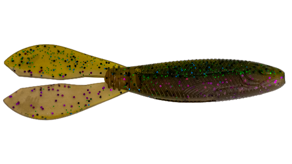 Fishing lure with speckled pattern on a white background