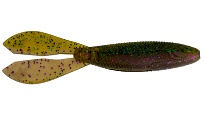 Fishing lure with speckled pattern on a white background