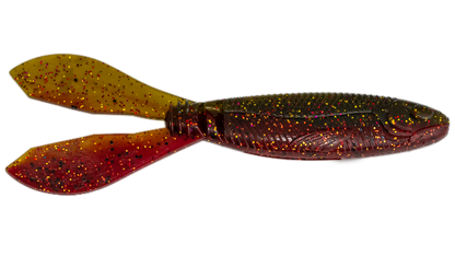 Fishing lure with red and yellow body on a white background