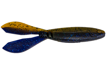 Fishing lure with yellow and blue speckled pattern on a white background
