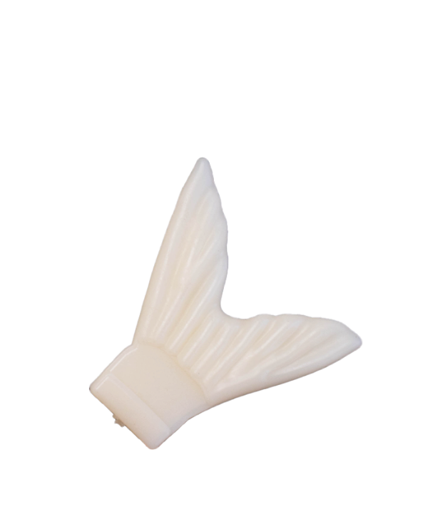 White plastic fish tail with ribbed design on a white background