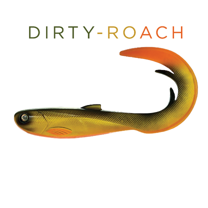Fishing lure resembling a roach with 'DIRTY-ROACH' text above on a white background