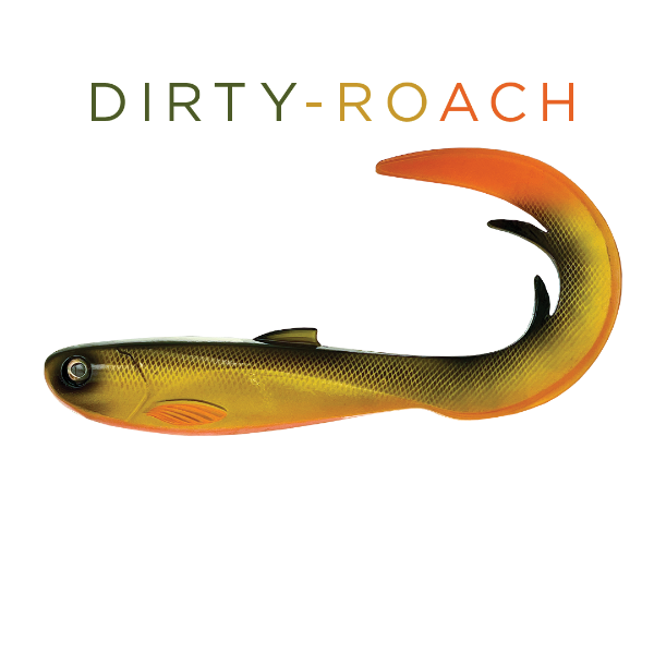 Fishing lure resembling a roach with 'DIRTY-ROACH' text above on a white background