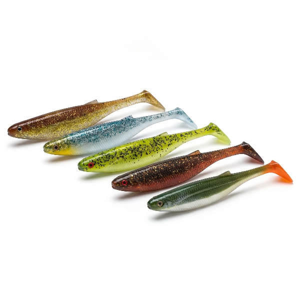 Set of colorful fishing lures on a white background