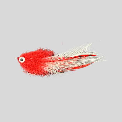 Fish-Skull Mini Brush Fly | 3.5" | #2 Hook | Living Eyes | Water-Pushing Rounded Head | Saddle Hackle | Red & Black, Tan & Chartreuse | Flymen Fishing Company