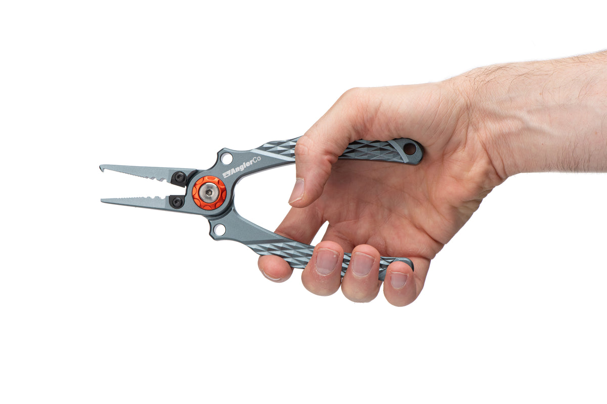 AnglerCo Core Series Fisherman's Pliers | Anodized Aluminum | Braid Cutters | Split Ring Tip | Saltwater