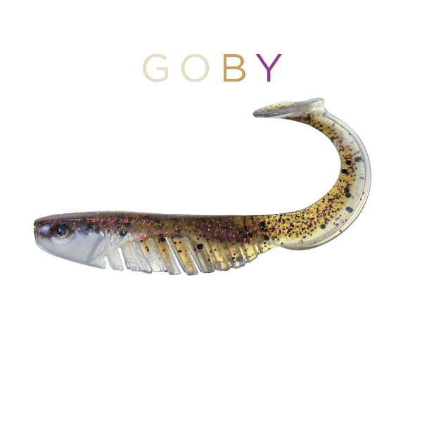 Fishing lure with 'Goby' branding on a white background