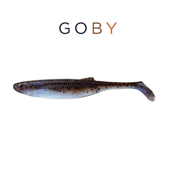 Fishing lure with 'GOBY' branding on a white background
