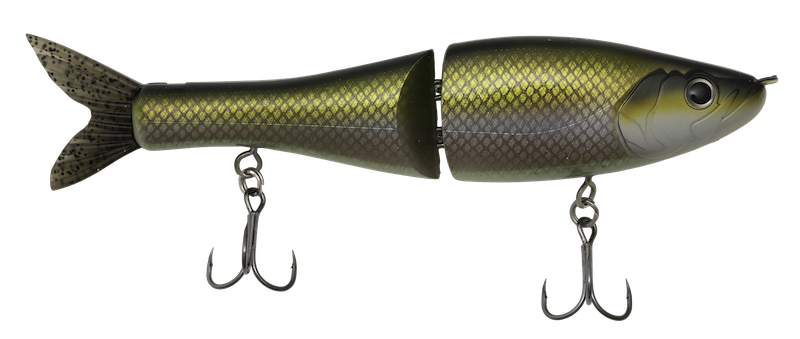Fishing lure resembling a fish with hooks on a white background