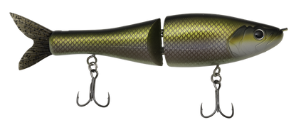 Fishing lure resembling a fish with hooks on a white background