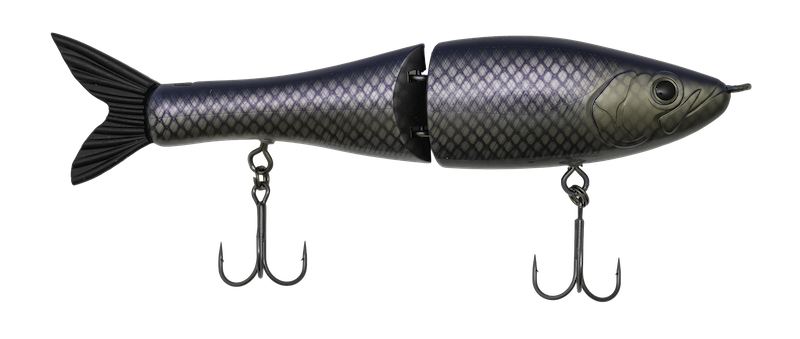 Fishing lure shaped like a fish with hooks on a white background