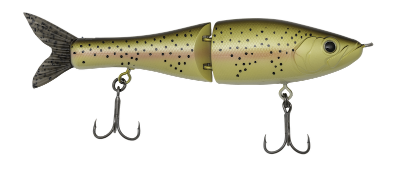 Fishing lure resembling a fish with hooks on a white background