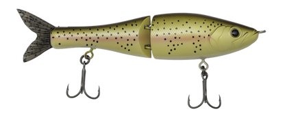Fishing lure resembling a fish with hooks on a white background