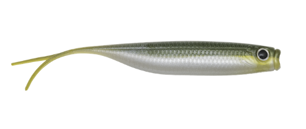 Fishing lure resembling a small fish on a white background