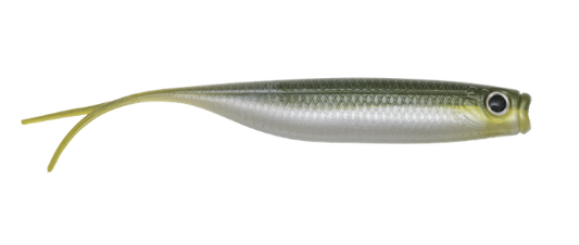 Fishing lure resembling a small fish on a white background
