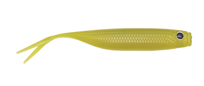 Yellow fishing lure with a black eye on a white background