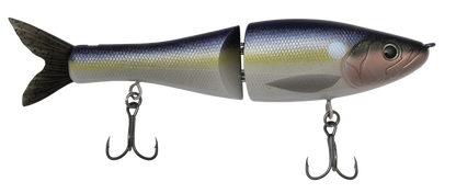 Fishing lure resembling a fish with hooks on a white background