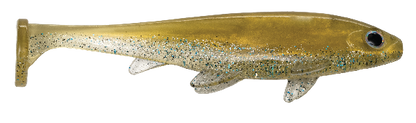 Shiny gold and silver fishing lure on a white background