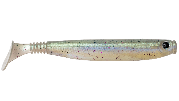 Fishing lure with a gradient color pattern on a white background