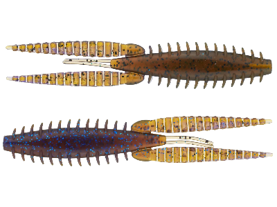 Three segmented fishing lures on a white background