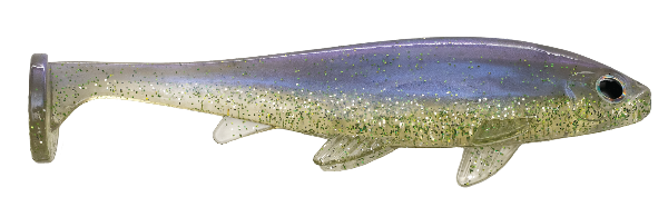 Fishing lure with a gradient color pattern on a white background
