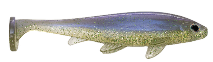 Fishing lure with a gradient color pattern on a white background