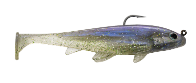 Realistic fish-shaped lure with a hook on a white background