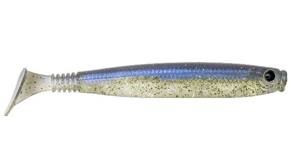 Fishing lure with a gradient color pattern on a white background
