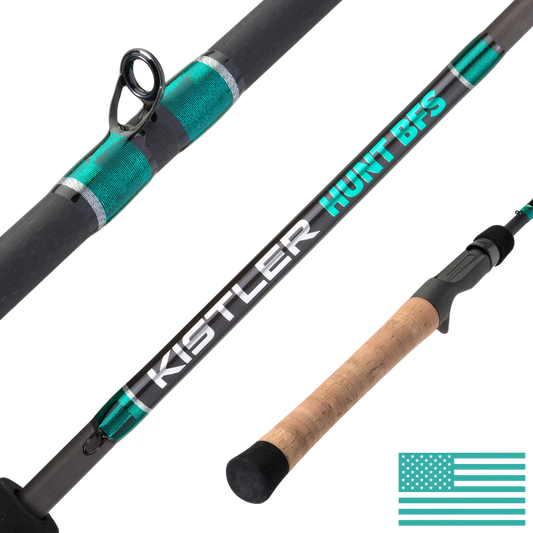 Fishing rod with 'Kistler' branding on a white background