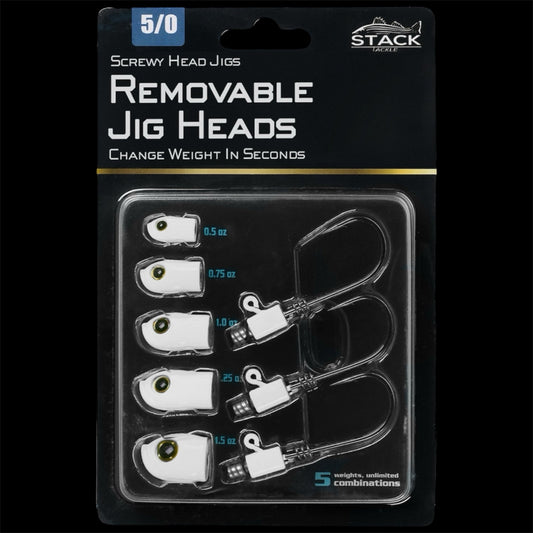 Stack Tackle Screwy Head Jigs | U.S. Patent No. 12,690,572 | 5 Sizes + 3 Mustad 5/0 Hooks | Screw-On O-Ring Lock | Swap Without Re-Tying