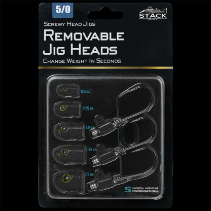 Stack Tackle Screwy Head Jigs | U.S. Patent No. 12,690,572 | 5 Sizes + 3 Mustad 5/0 Hooks | Screw-On O-Ring Lock | Swap Without Re-Tying