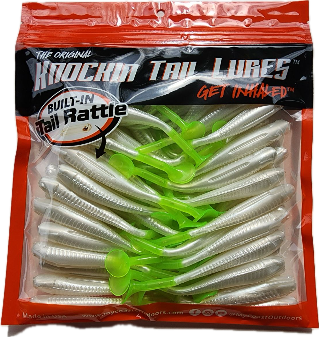Knockin Tail Lures Bulk Bag — 50 Built-In Tail Rattle Paddle Tails | Your Choice of Size & Color