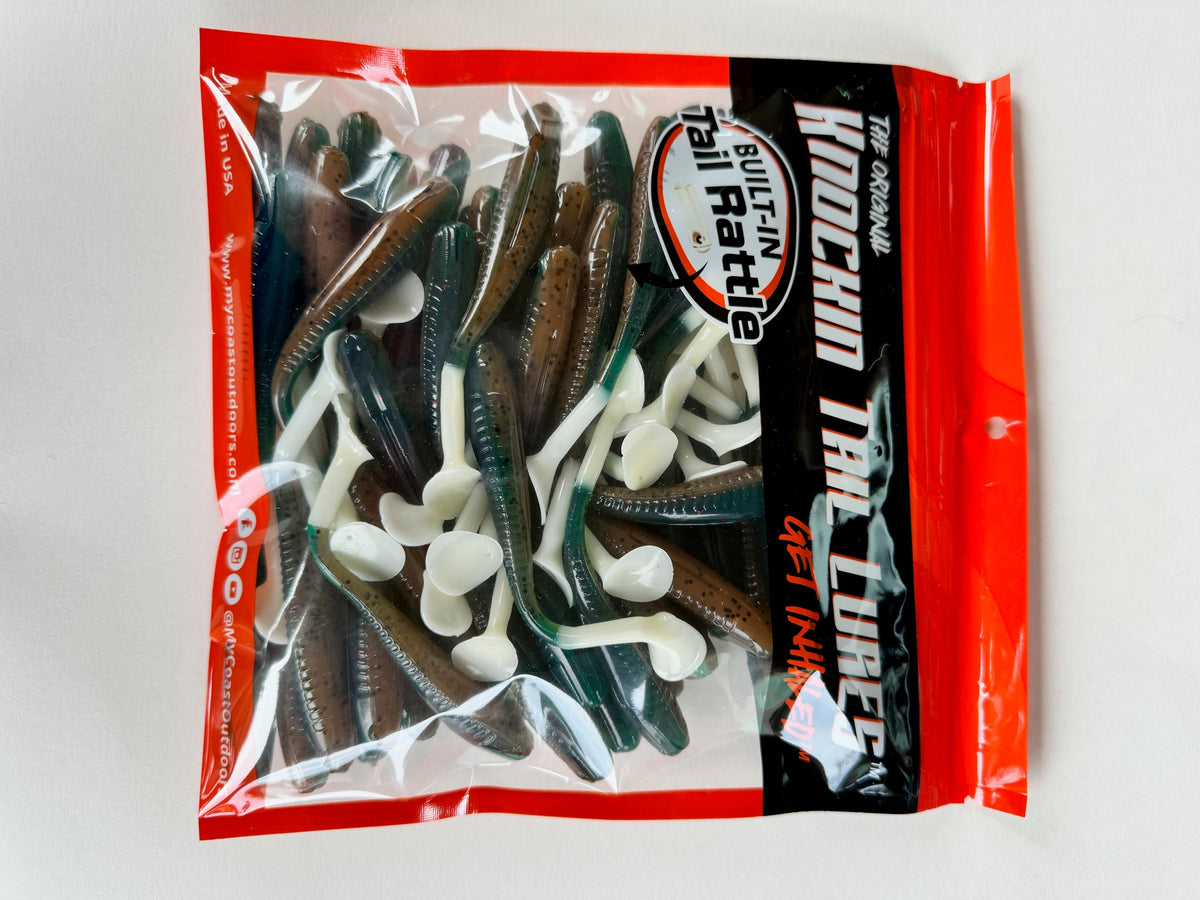 Knockin Tail Lures Bulk Bag — 50 Built-In Tail Rattle Paddle Tails | Your Choice of Size & Color