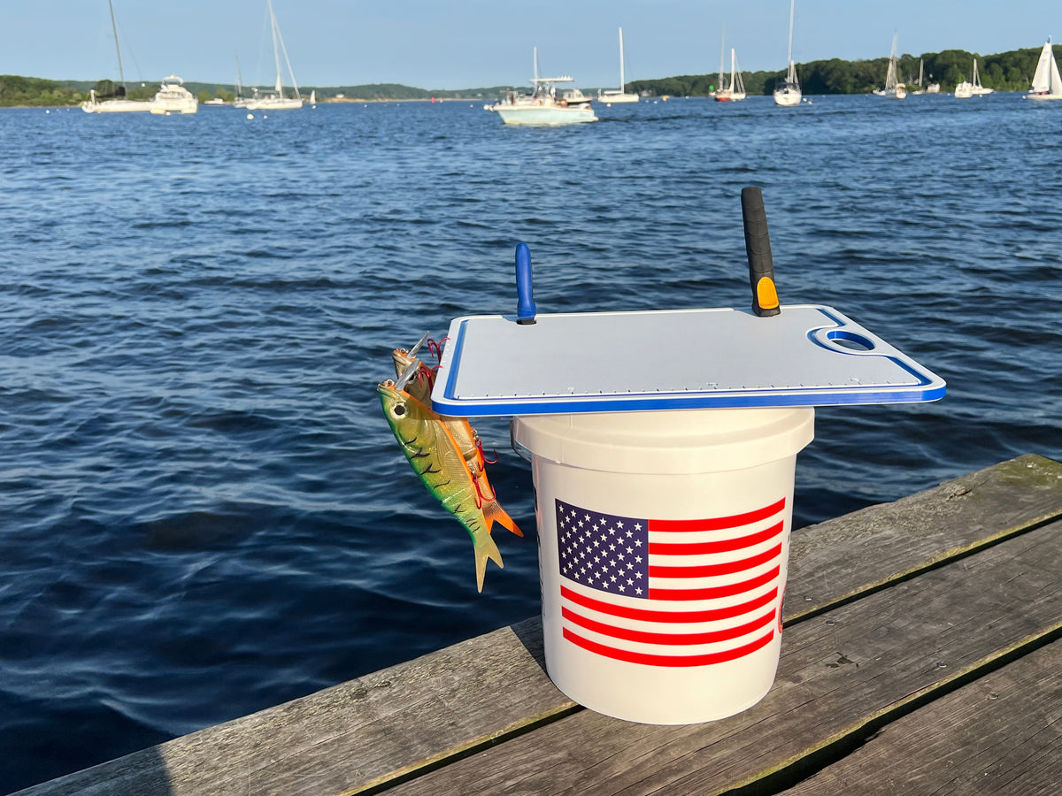 TRAPSKI Bucket Board | Made in USA | Marine-Grade HDPE | Fits 5-Gallon Buckets & Coolers | Integrated Ruler | Non-Skid Feet | Fillet, Bait Prep & Gear