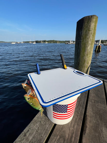 TRAPSKI Bucket Board | Made in USA | Marine-Grade HDPE | Fits 5-Gallon Buckets & Coolers | Integrated Ruler | Non-Skid Feet | Fillet, Bait Prep & Gear