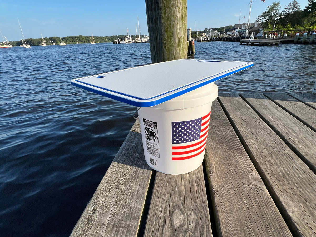 TRAPSKI Bucket Board | Made in USA | Marine-Grade HDPE | Fits 5-Gallon Buckets & Coolers | Integrated Ruler | Non-Skid Feet | Fillet, Bait Prep & Gear