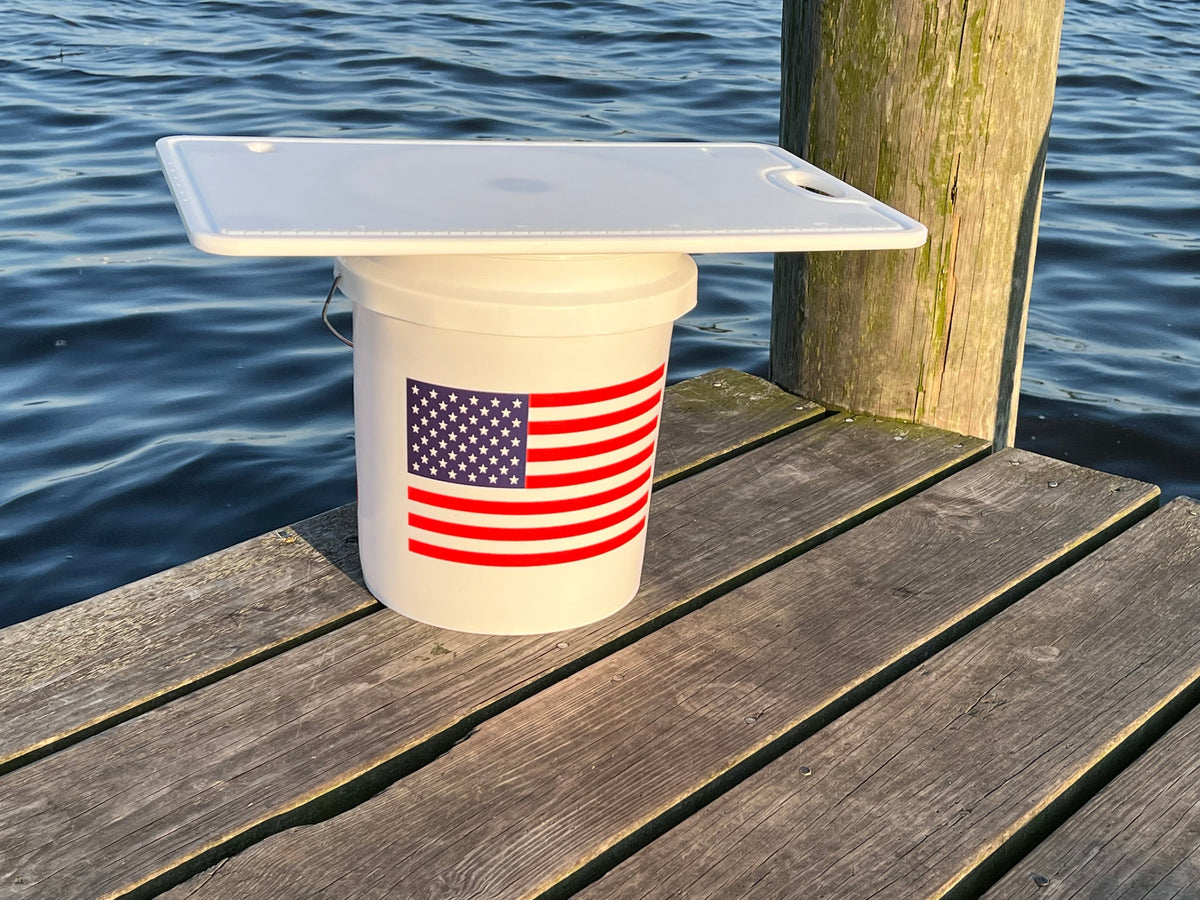 TRAPSKI Bucket Board | Made in USA | Marine-Grade HDPE | Fits 5-Gallon Buckets & Coolers | Integrated Ruler | Non-Skid Feet | Fillet, Bait Prep & Gear