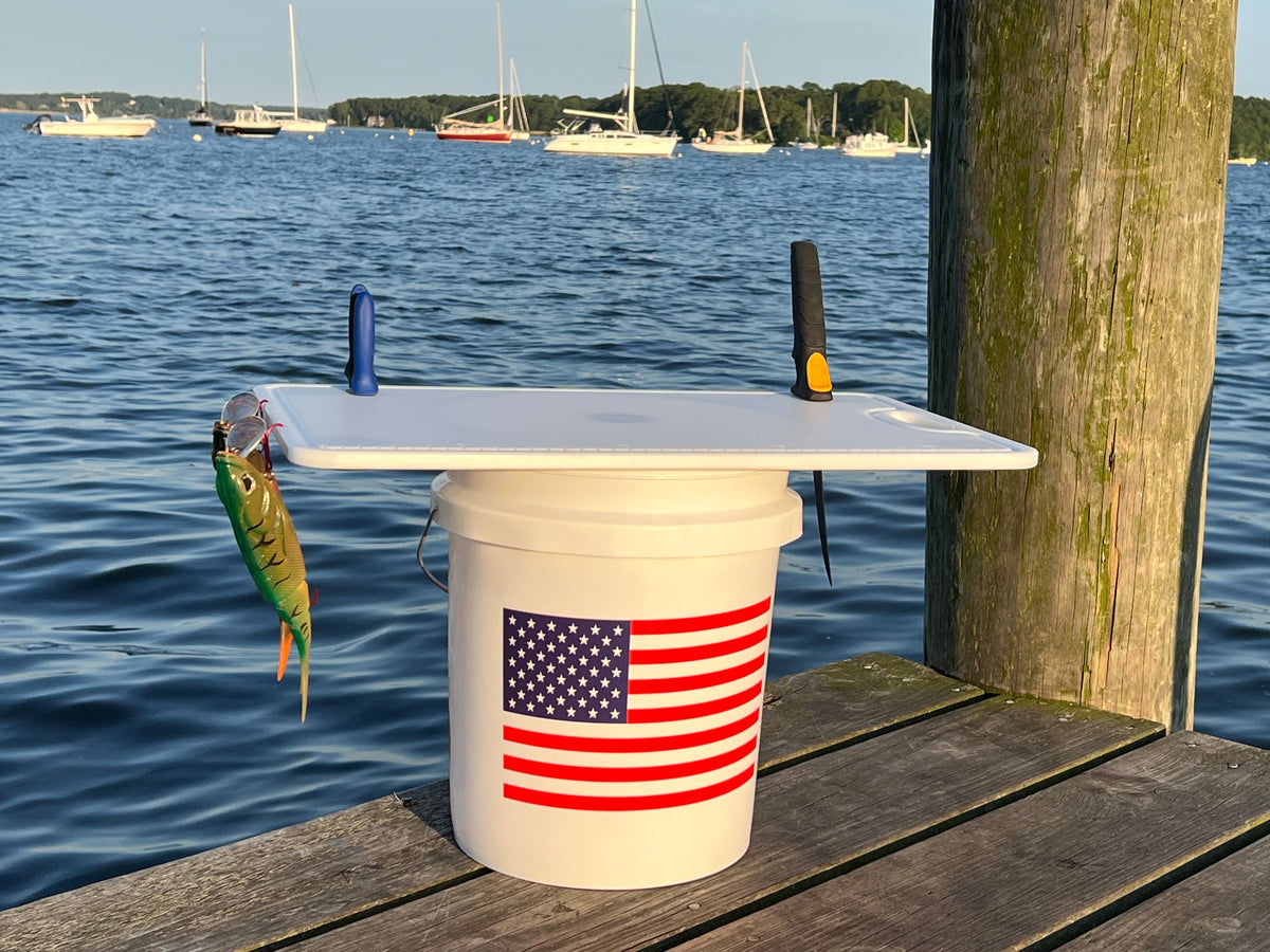 TRAPSKI Bucket Board | Made in USA | Marine-Grade HDPE | Fits 5-Gallon Buckets & Coolers | Integrated Ruler | Non-Skid Feet | Fillet, Bait Prep & Gear
