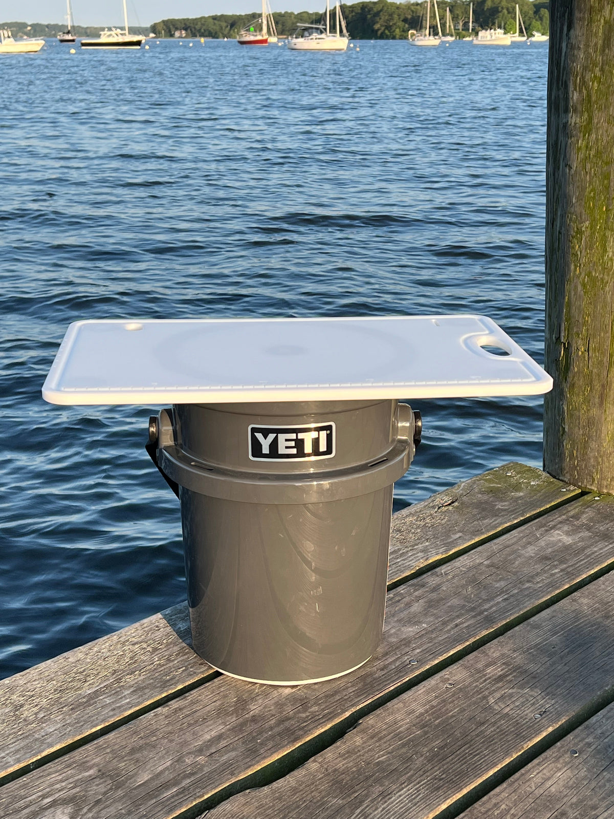 TRAPSKI Bucket Board | Made in USA | Marine-Grade HDPE | Fits 5-Gallon Buckets & Coolers | Integrated Ruler | Non-Skid Feet | Fillet, Bait Prep & Gear