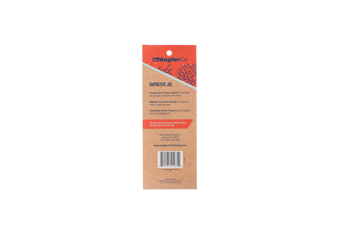 Package of AnglerCo Imposter Jigs on a white background